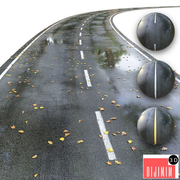 Wet road with markings. Autumn - Görsel 1