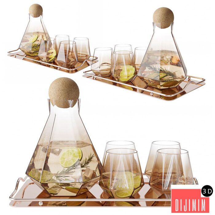Geometric Glass Decanter Set - Görsel 1