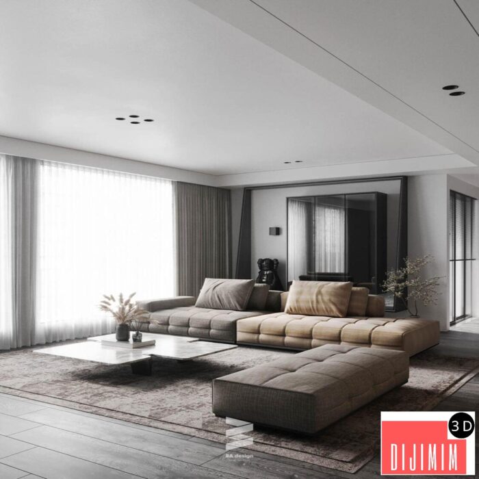 12723. 3D Living Room- Kitchen Interior Model By Tu Dinh Huong - Görsel 2