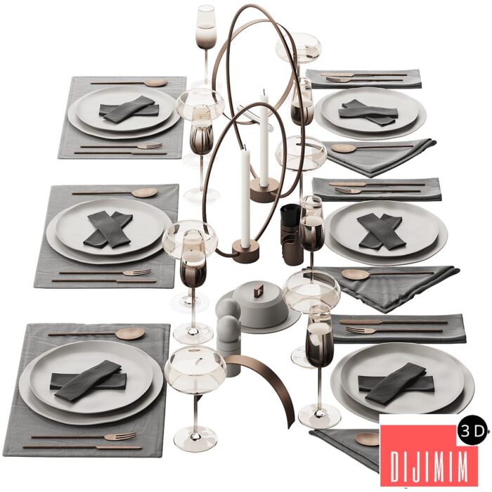 064 Tableware decor set 02 biege and bronze 00 - Görsel 1