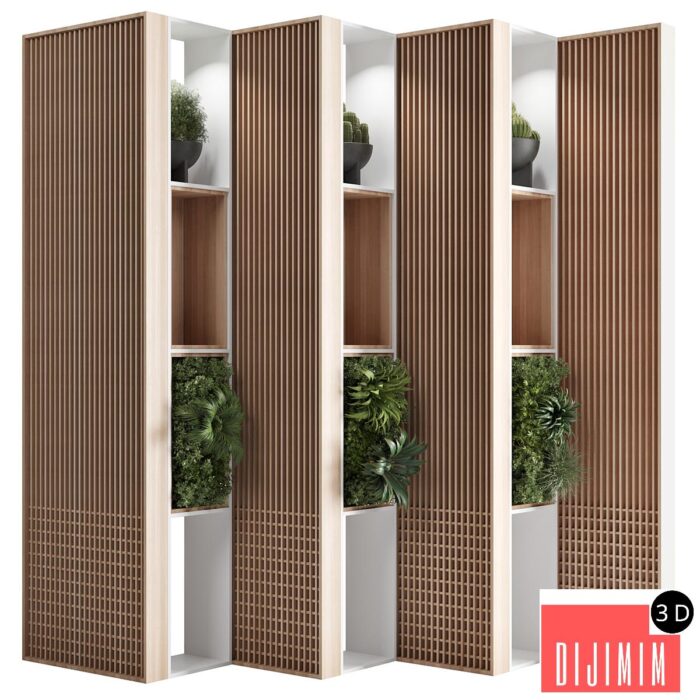 Wooden Partition With Plant 01 - Görsel 1