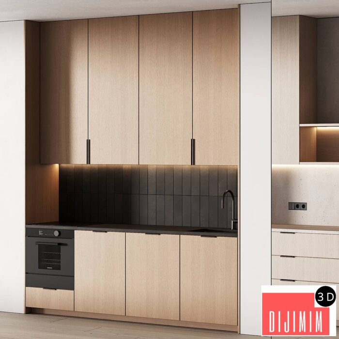 452 modern kitchen 17 mini kitchen 04 wood japandi in 2 options - Görsel 1