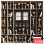 Rack with awards and books