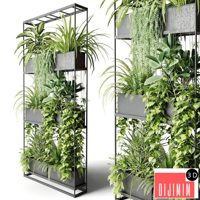Wide metal rack with indoor plants - Görsel 1