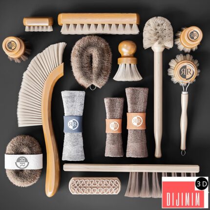 A set of towels and brushes for the bathroom