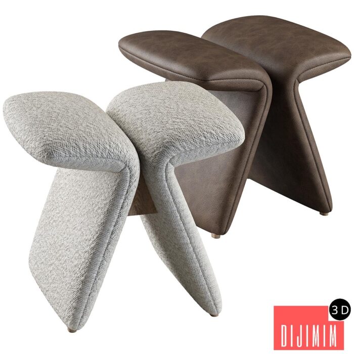 Butterfly stool leather and boucle - Görsel 1