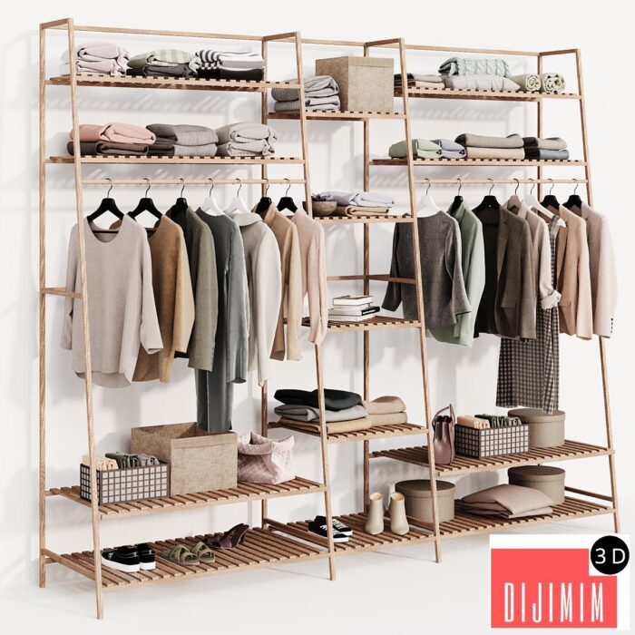 Clothes wardrobe wooden rack - Görsel 1