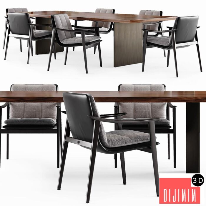 Minotti LINHA table and FYNN SADDLE HIDE Chair - Görsel 1