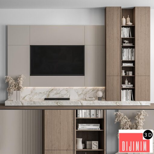 TV Wall Stone and Wood - Set 49