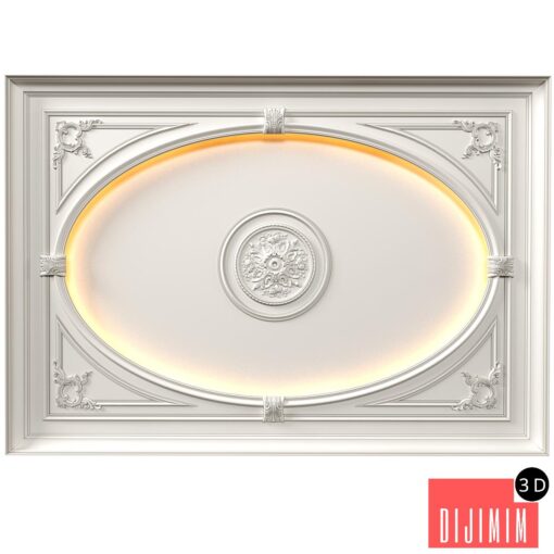 Coffered round illuminated ceiling in a classic style.Modern coffered illuminated ceiling