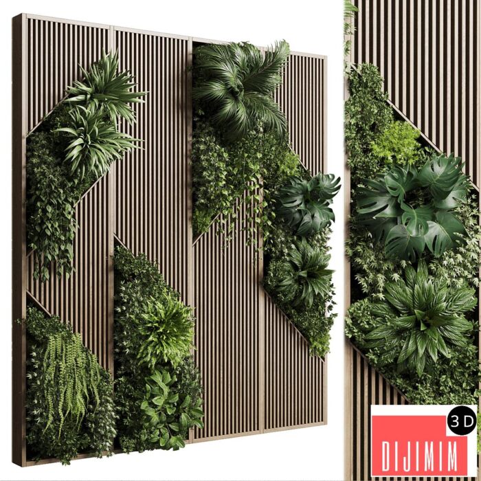 Vertical Wall Garden With Wooden frame - collection of houseplants indoor 41 - Görsel 1
