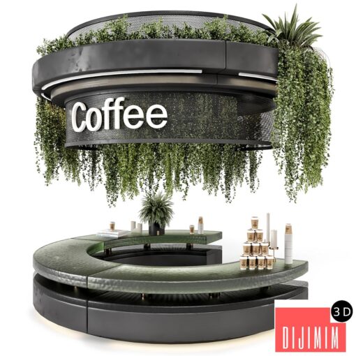 Coffee Reception Desk With Plants - Restaurant Set 1393