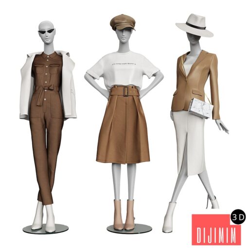 Set of classic women's clothing on mannequins