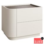 Modern Beige Wood Nightstand with 2 Drawers and Small Height for Bedroom Storage