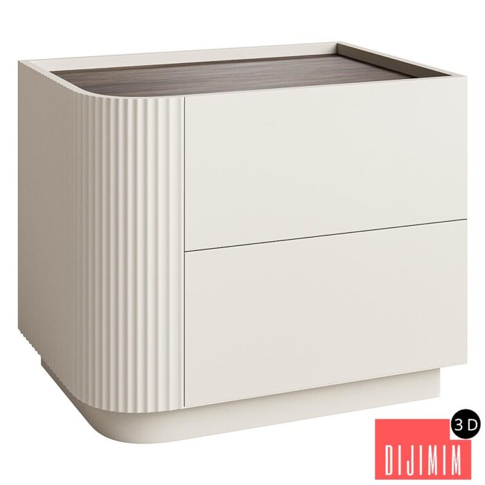 Modern Beige Wood Nightstand with 2 Drawers and Small Height for Bedroom Storage - Görsel 1