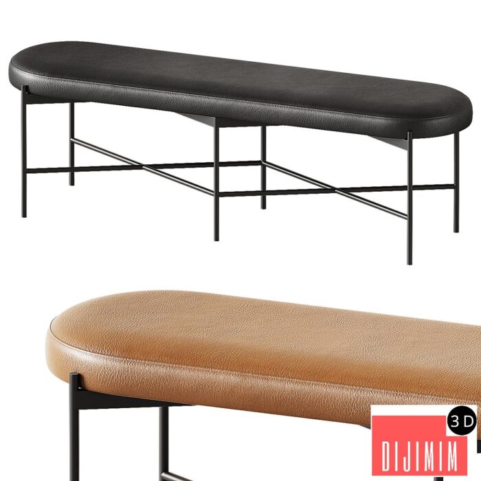 Pottery Barn Maison Leather Backless Bench - Görsel 1