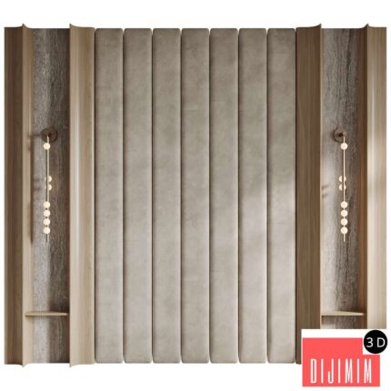 Lunar headboard with upholstered panels