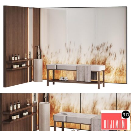 Modern minimalistic spa with wheat ears behind glass
