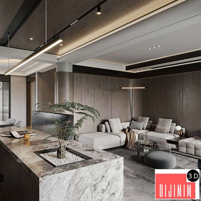 Living Room And Dining Room Modern Style - Görsel 1