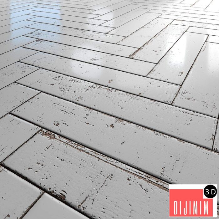 White Painted herringbone parquet - PBR textures - Görsel 1