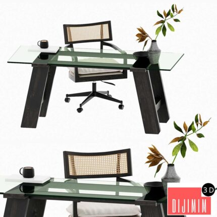 Libby Cane Desk Chair and Madison Glass table