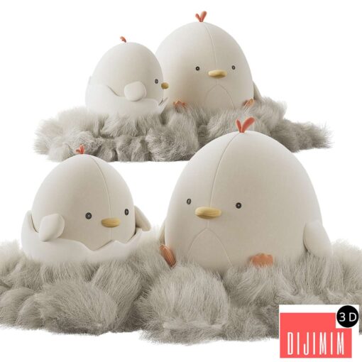 Cute plush chickens in a nest