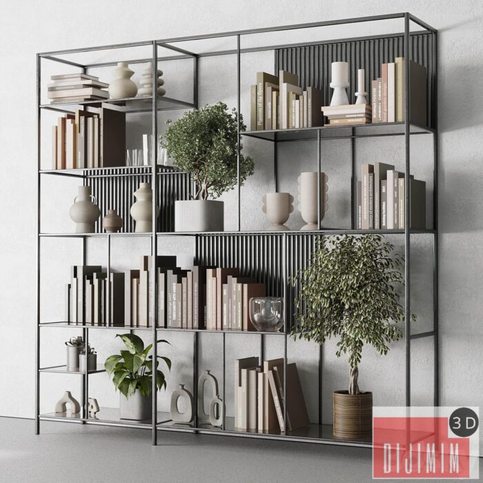 Metal Shelves Decorative With Book and plants - Metal Rack 17 - Görsel 1