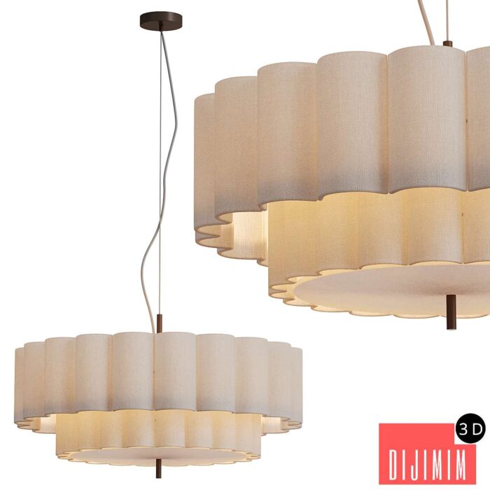 Folia large scalloped natural linen pendant - Görsel 1