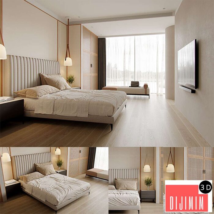 Nordic bedroom 3d model - Görsel 1