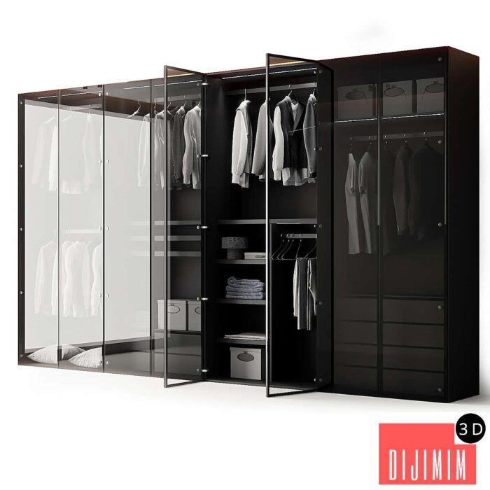 Modern Aluminum Glass Door Wardrobe - Görsel 1