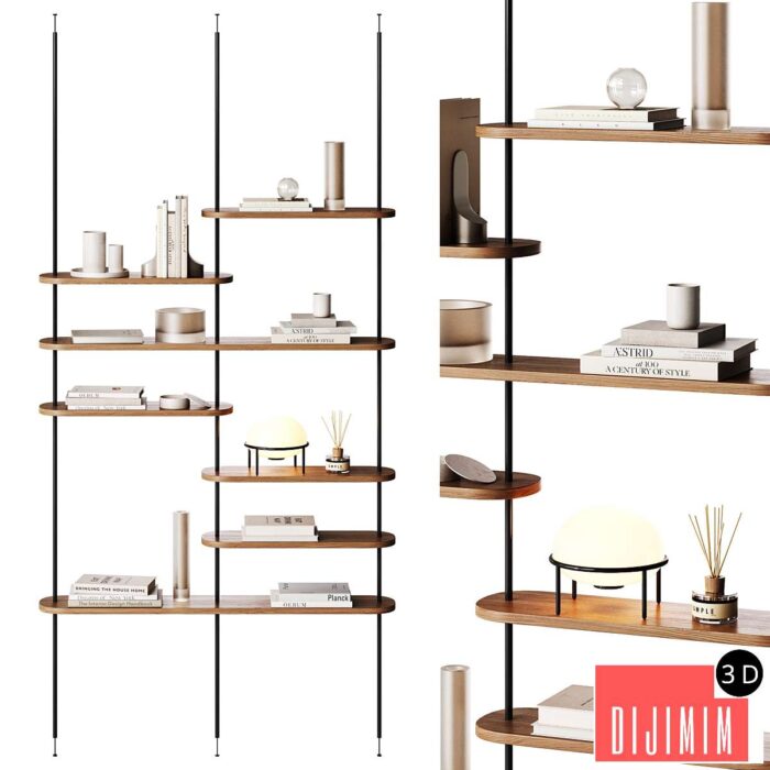 Minimalistic wooden shelving with decor - Görsel 1