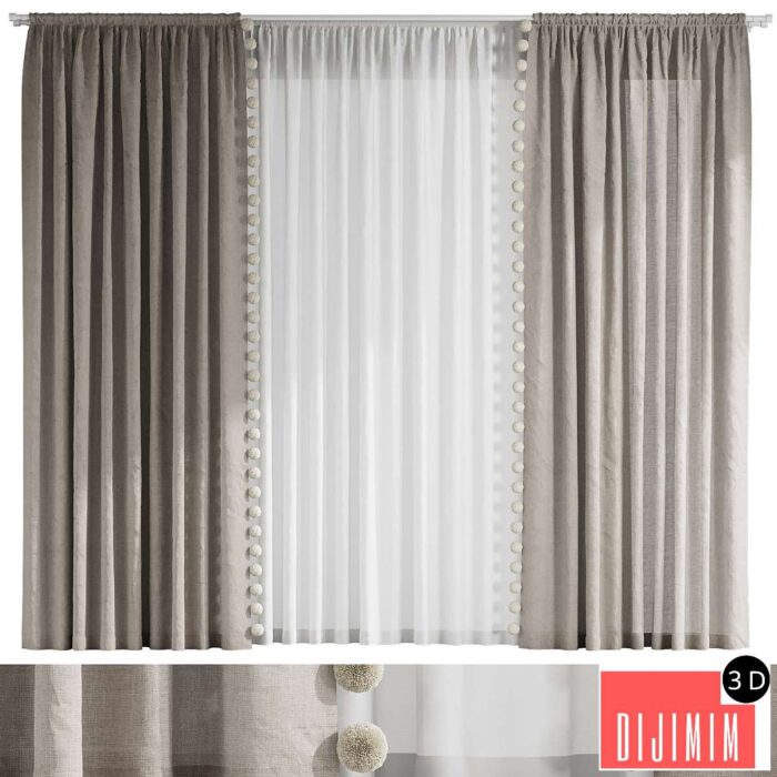 Curtains with pom-poms for the nursery - Görsel 1