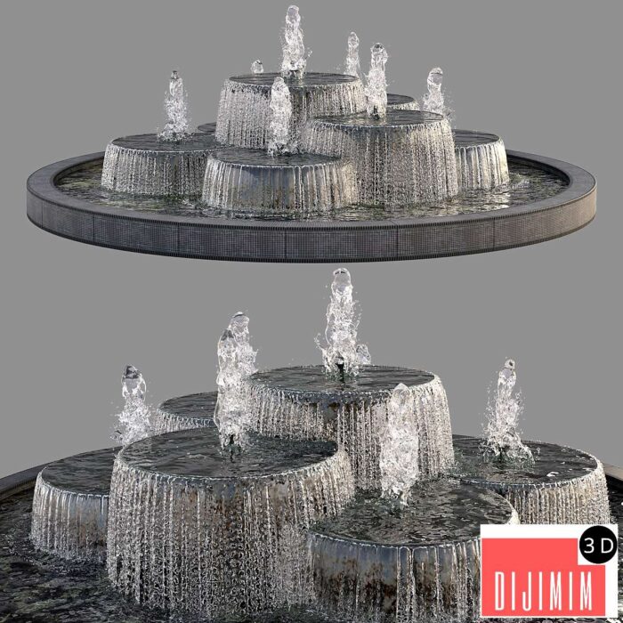 Circular Pond with Fountains - Görsel 1