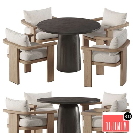 Tahana Outdoor Dining Armchair and Basil Table By Fourhands