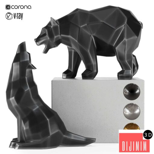 geometric wolf and bear statue