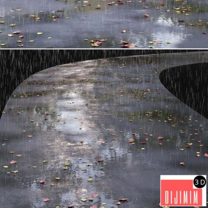 Autumn road with leaves and puddles