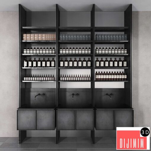 Cosmetic set glass and metal shelving