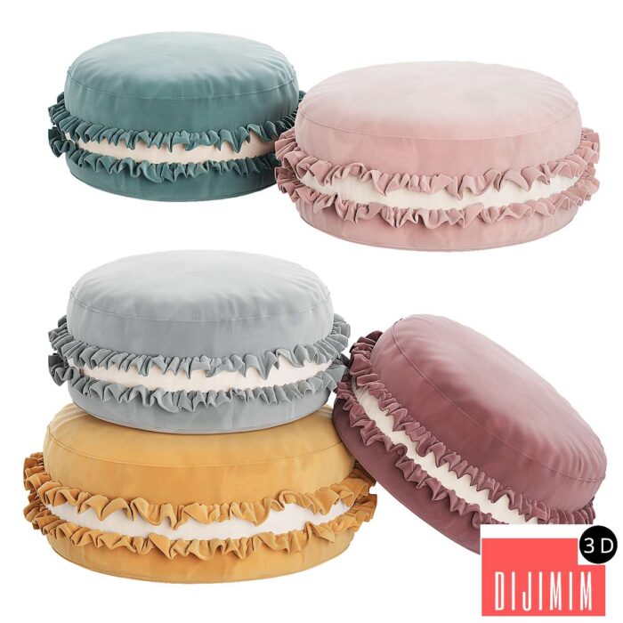 Macaron Pouf, Velour Cookie pillow - Görsel 1