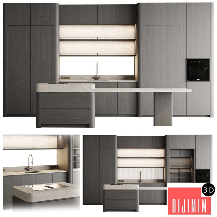 kitchen cabinet with island 01 - Görsel 1