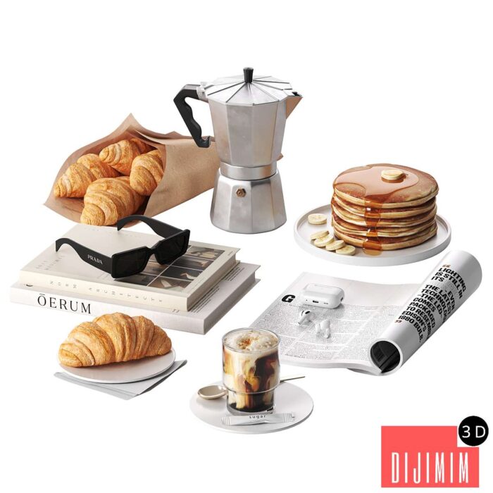 French breakfast with coffee and croissant - Görsel 1