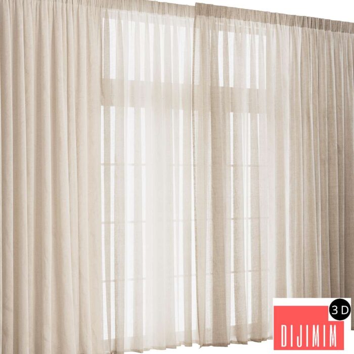 Wide Linen Tulle Curtain - Görsel 1