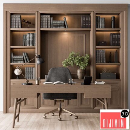 Classic Boss Desk and Library Wood Set - Office Furniture 278