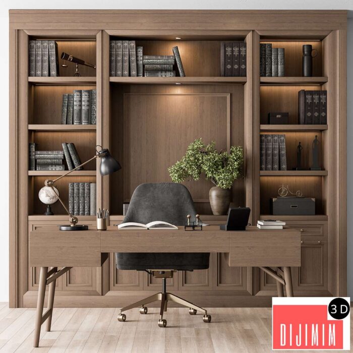 Classic Boss Desk and Library Wood Set - Office Furniture 278 - Görsel 1