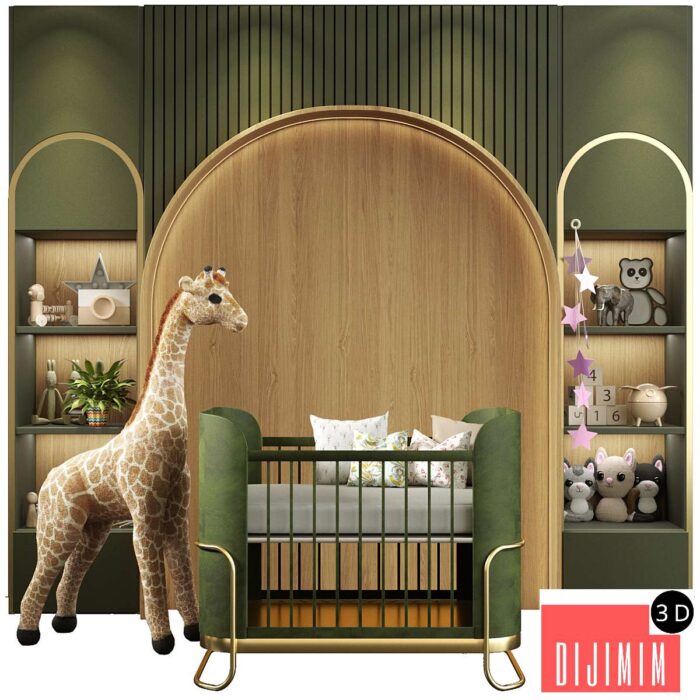 Children's room with toys and a crib. Children's room - Görsel 1