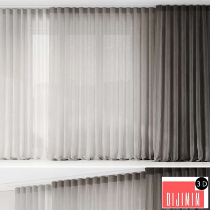 Curtains with folds on the floor of fine linen on the ceiling cornice