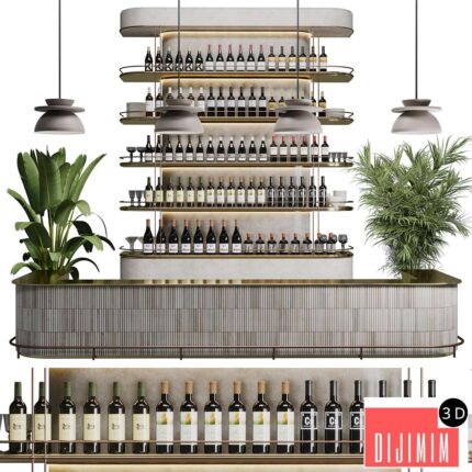 Reception Desk for Restaurant and Caffe with cabinet wine rack set 08