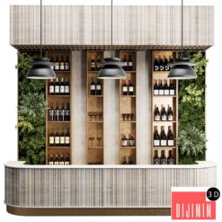 Reception Desk for Restaurant and Caffe with cabinet wine rack set 09
