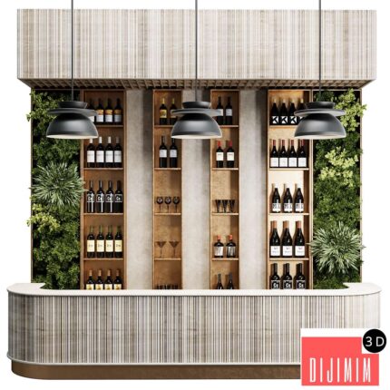Reception Desk for Restaurant and Caffe with cabinet wine rack set 09