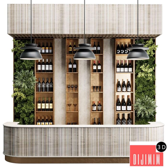 Reception Desk for Restaurant and Caffe with cabinet wine rack set 09 - Görsel 1