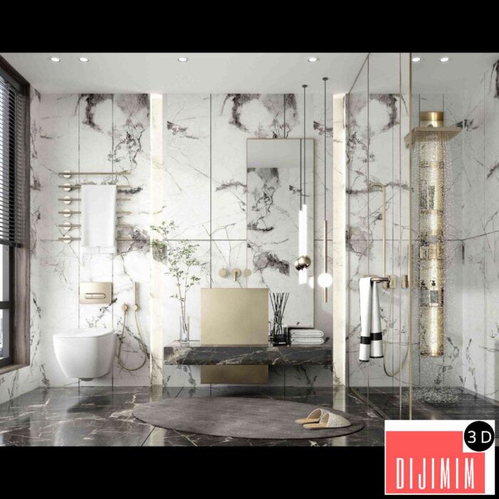 Bathroom – Modern Style 3D Scenes – Interior Design – 003 - Görsel 1